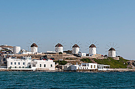 传统风车,山,米克诺斯城,米克诺斯岛,基克拉迪群岛,希腊