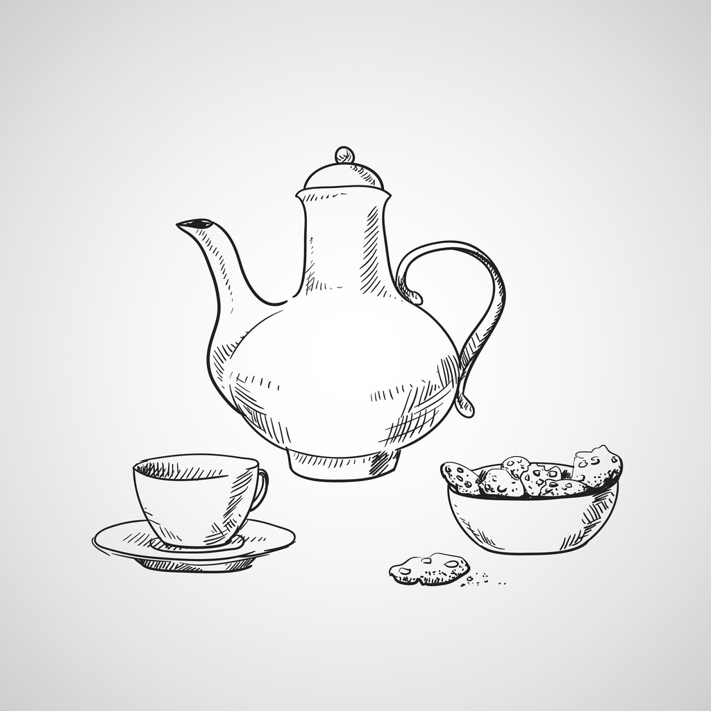 茶碗素描图片