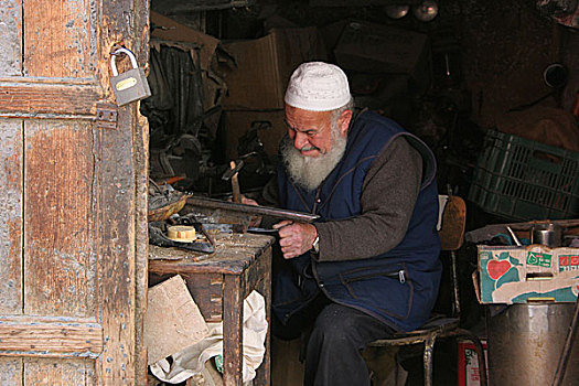 老人,工作间,南,加沙地带,城镇,巴勒斯坦,2006年