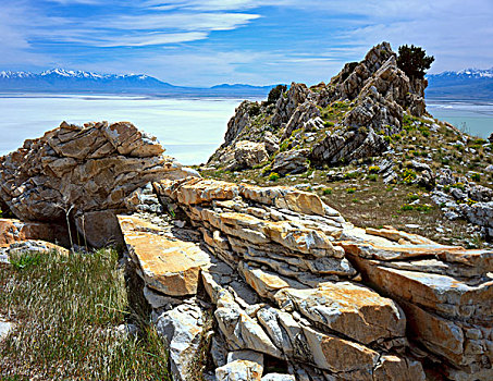 犹他,美国,侵蚀,岩层,岛屿,盐湖,盐滩,山,瓦沙奇山,远景,盆地,大幅,尺寸