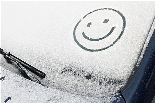 笑脸,雪中,汽车