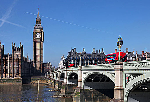 英国伦敦威斯敏斯特桥,大本钟和议会大厦