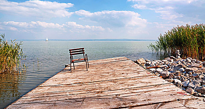 老,垂钓,码头,巴拉顿湖,匈牙利