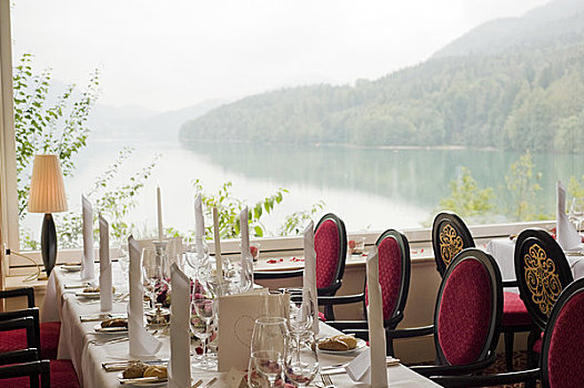 桌子,婚礼,湖,城堡,萨尔茨堡,奥地利