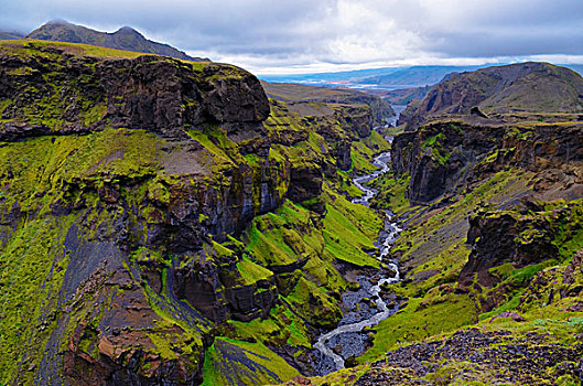 山,峡谷,河,靠近,冰岛