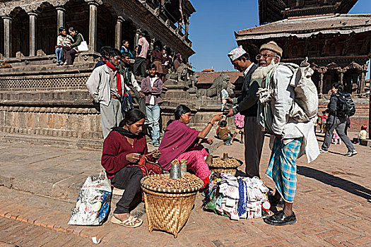 花生,销售,正面,克利须那神,庙宇,杜巴广场,尼泊尔,亚洲