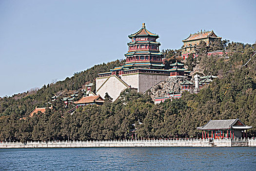 昆明湖,佛教,芳香,亭子,颐和园,北京,中国