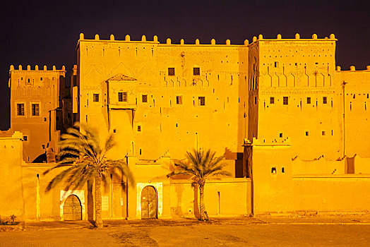 光亮,要塞,陶里尔特省,夜晚,瓦尔扎扎特,摩洛哥,非洲