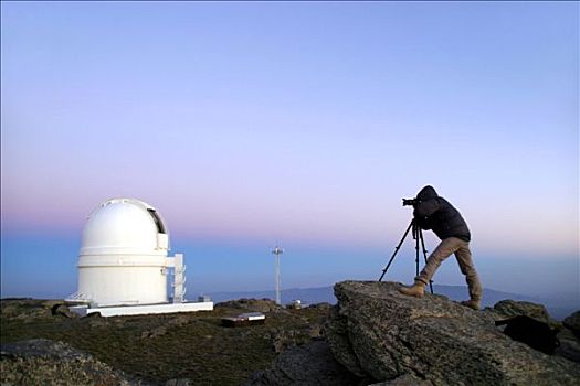 西班牙,观测,女人,照相,黄昏,望远镜,圆顶,背景