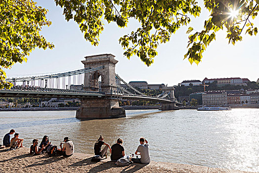 旅游,堤岸,多瑙河,风景,链索桥,布达佩斯,匈牙利