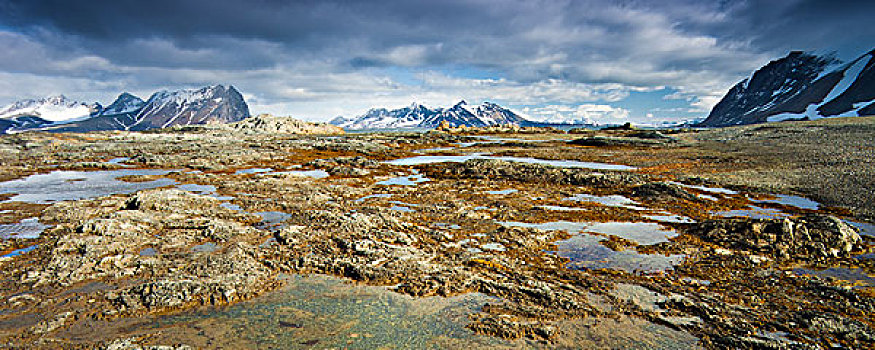 北极,斯瓦尔巴特群岛,沿岸,风景,山,国家公园,远景