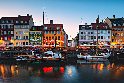 蓝色,钟点,新港,哥本哈根,丹麦,北欧