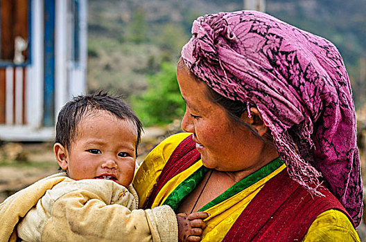小,婴儿,妈妈,地区,区域,尼泊尔,亚洲