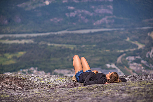 攀岩者,放松,上面,石头,加拿大