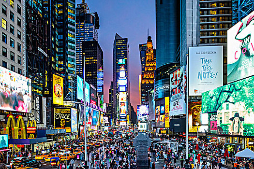 一堆,时代广场,日落,百老汇,曼哈顿,纽约,美国