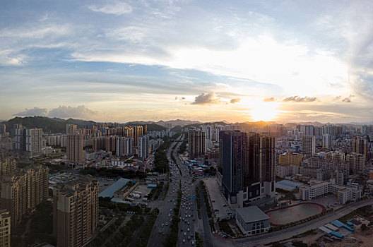 傍晚时分的广东惠州河南岸城市建筑航拍风光