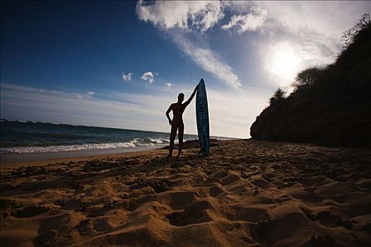 夏威夷,瓦胡岛,美女,年轻,冲浪,女孩,海滩,冲浪板
