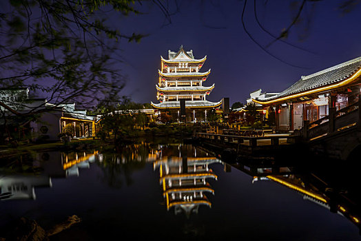 长沙橘子洲江神廟拱极楼夜景