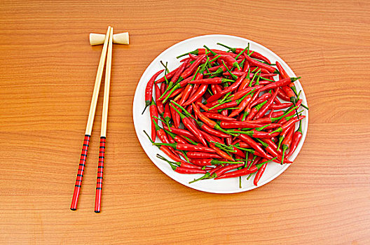 辣椒,筷子,盘子