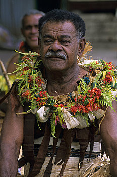 斐济,维提岛,乡村,男人,传统服装,肖像