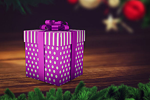 紫色,圣诞礼物,丝带,木质背景