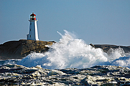 北大西洋,风暴,波浪,碰撞,花冈岩,海岸线,佩姬湾,灯塔,新斯科舍省,加拿大