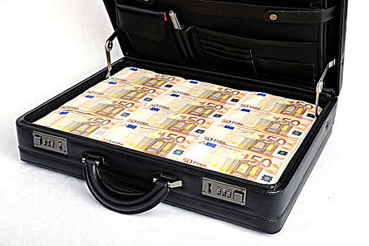 手提箱,满,钱,50欧元,象征,图像,繁荣,财富