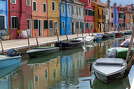 彩色,涂绘,房子,运河,布拉诺岛,威尼斯,威尼托,意大利,欧洲