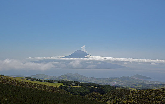 剪影,火山,风景,邻居,岛屿,法亚尔,亚速尔群岛