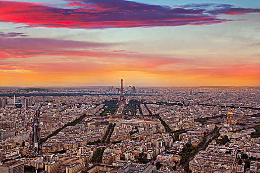 埃菲尔铁塔,巴黎,俯视,日落,法国