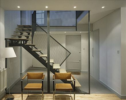 房子,工作室,两个,椅子,正面,楼梯