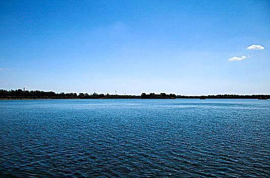 平静的昆明湖和远处的十七孔桥
