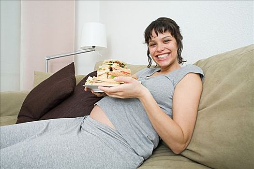 孕妇,一堆,三明治