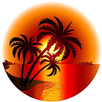 日落,热带海岛
