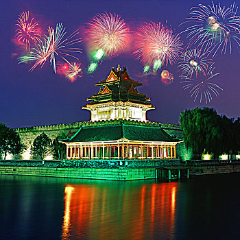 天空,夜晚城市,迪拜,阿联酋,夜晚,烟花,光亮,摩天大楼上海外滩夜景人