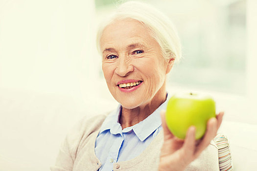 高兴,老年,女人,青苹果,在家