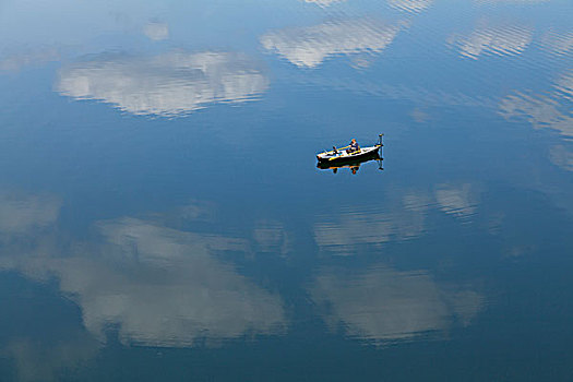 划艇,水,云,反射,藻厄兰,北莱茵威斯特伐利亚