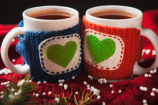 两个,温馨,茶杯,咖啡,心形,情人节,白天