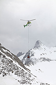 供给,直升飞机,运输,网,小屋,山,休憩之所,高处,冰河,瑞士,欧洲