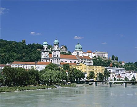 多瑙河,城镇,天际线,帕绍,下巴伐利亚,巴伐利亚,德国