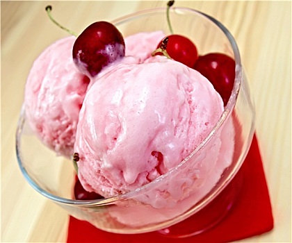 冰淇淋,樱桃,浆果,木板