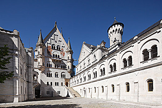 院落,城堡,新天鹅堡,士瓦本,巴伐利亚,德国,欧洲
