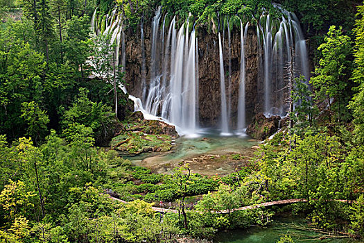 瀑布,十六湖国家公园,世界遗产,克罗地亚,欧洲