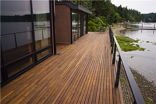 木条板,平台,内庭,海滩,水,现代,水岸,家