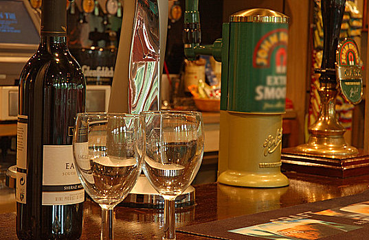 葡萄酒瓶,空,玻璃杯,酒吧