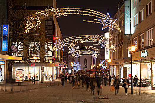 步行区,购物街,路,圣诞灯光,埃森,鲁尔区,北莱茵威斯特伐利亚,德国,欧洲