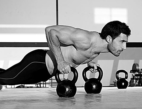 健身房,男人,俯卧撑,力量,训练,锻炼