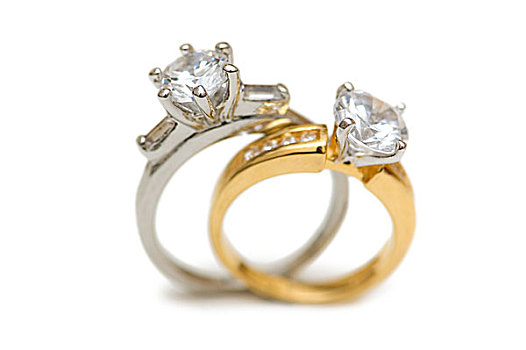 两个,婚礼,钻石,戒指,隔绝,白色背景