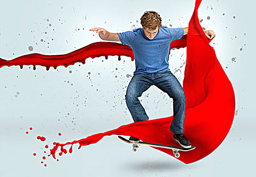 玩滑板,红色,涂绘,特写,背景