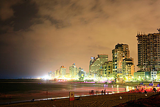海滩,夜晚,以色列,中东